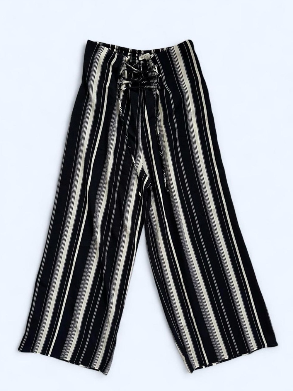 Green Envelope Striped High Rise Wide Leg Palazzo Pants Black/White Size Large